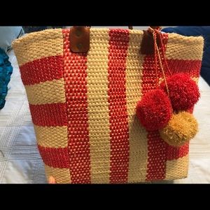 Mar Y Sol Collins bright pink and cream strip tote